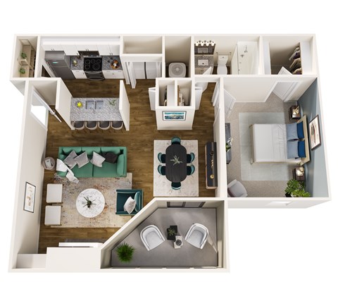 Floor plan for 1 bed, 1 bath, 1011 sqft